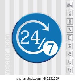 24 7 icon. open 24 hours a day and 7 days a week icons