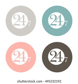 24 7 icon. open 24 hours a day and 7 days a week icons