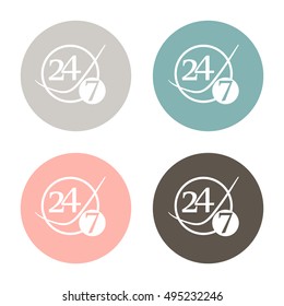 24 7 icon. open 24 hours a day and 7 days a week icons