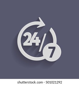 24 7 icon. open 24 hours a day and 7 days a week icons 24/7