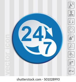 24 7 icon. open 24 hours a day and 7 days a week icons