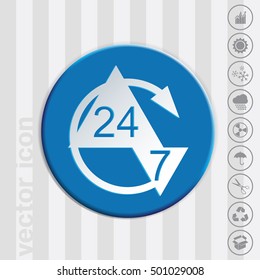 24 7 icon. open 24 hours a day and 7 days a week icons