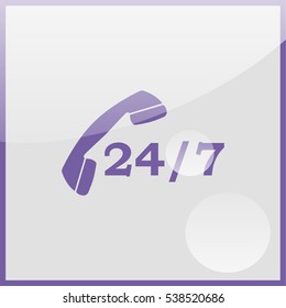 24 7 icon. Open 24 hours a day and 7 days a week icons.