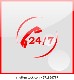 24 7 icon. Open 24 hours a day and 7 days a week icons.