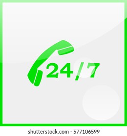 24 7 icon. Open 24 hours a day and 7 days a week icons.