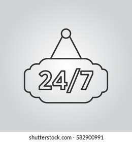 24 7 icon. open 24 hours a day and 7 days a week icons