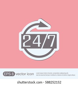 24 7 icon. open 24 hours a day and 7 days a week icons