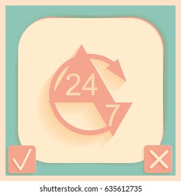 24 7 icon. open 24 hours a day and 7 days a week icons