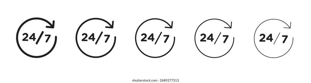 ícone 24 7, ilustração do logotipo do vetor de contorno, pictograma linear isolado