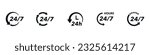 24 7 icon set. The 24 hour service is open 24 hours a day, 7 days a week. Simple illustration set of 24-7 elements, can be used in logo, ui and web design. 24-7 service concept. Vector illustration.