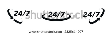 24 7 icon set. The 24 hour service is open 24 hours a day, 7 days a week. Simple illustration set of 24-7 elements, can be used in logo, ui and web design. 24-7 service concept. Vector illustration.