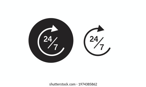 24 7 Icon Set. Vector isolated black and white simple illustration set