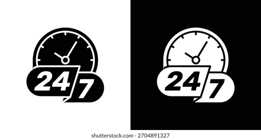 24 7 ícone silhueta vetor em cores pretas. estilo de design de logotipo de símbolo plano