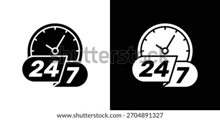 24 7 icon silhouette vector in black colors. flat symbol logo design style