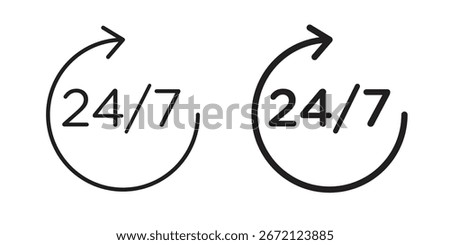 24 7 icon solid style. Flat vector illustration.