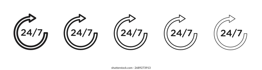 24 7 icono de línea de Arte vectorial Ilustraciones colección