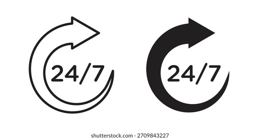24 7 ícone ilustração vetorial. Design plano. Símbolos de vetor de design gráfico.