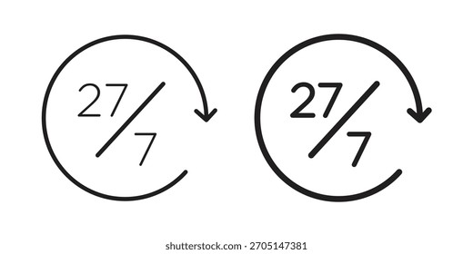 24 7 icon vector modern flat and stroke designs