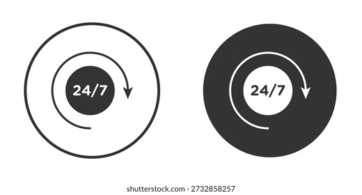 24 7 ícone vetor silhueta em preto. simples ícone plano vetor.
