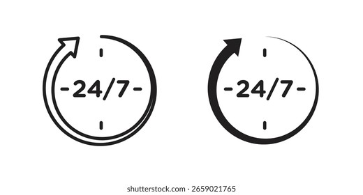 24 7 ícone vetor, ilustração sólida, pictograma isolado cor editável