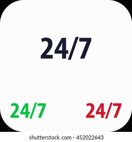 24 7 Illustration set. Blue, green, red icon.