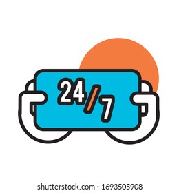 24 7 label commerce line and fill style icon vector illustration design