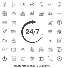 24 7 line icon logistics transportation parcel shipping delivery icons set Flat isolated on the white background. Vector illustration.Trendy style for graphic design logo
