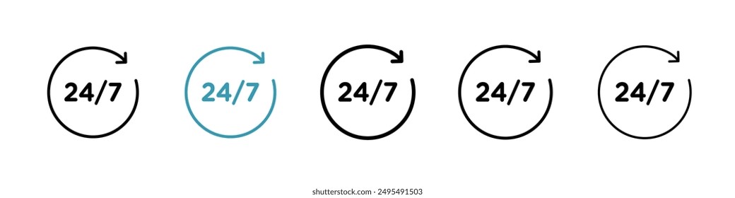 24 7 line icon vector set.