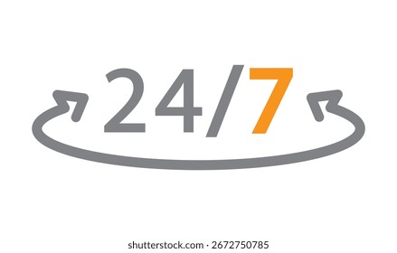 24, 7 logo. 24 hours, seven days concept, vector, icon.