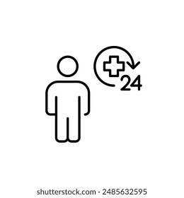 24 7 medical assistance. Round the clock health clinic. Pixel perfect vector icon