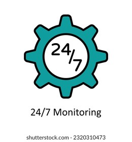 24 7 Monitoring Filled Outline Icon Design illustration. 