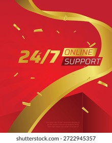 24 ,7 Online Customer Support Poster with Headset, Chat, and Service Icons