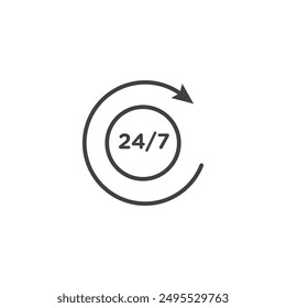 24 7 outlined icon isolated on white background
