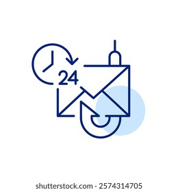 24 7 phishing scam alert. Round the clock cyber security against threats. Endless protection. Pixel perfect, editable stroke icon
