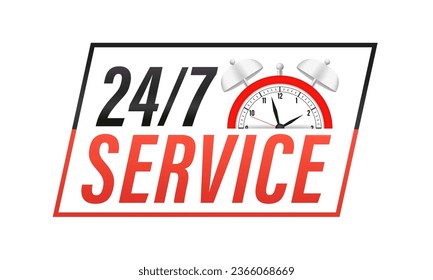 24 7 servicios. 24-7 abierto, concepto con icono de llamada. Asistencia telefónica las 24 horas del día y los 7 días de la semana. Icono de servicio de soporte. Ilustración del vector