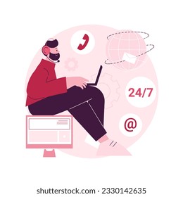 24 for 7 service abstract concept vector illustration. 24-7 technical support, emergency line, all-day assistance, business time schedule, extended working hours, call center abstract metaphor.