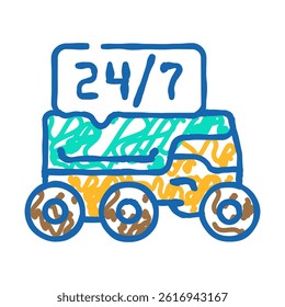 24 7 service autonomous delivery doodle icon sketch vector. 24 7 service autonomous delivery sign. isolated symbol illustration