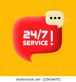 24 7 service banner. Speech bubble with 24 7 service text. Business concept. 3d illustration. Spiral background. Vector line icon for business and advertising.