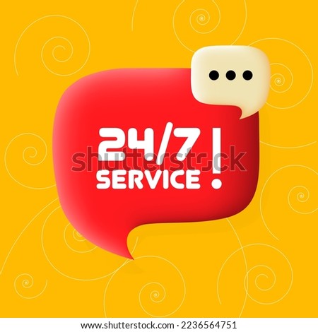 24 7 service banner. Speech bubble with 24 7 service text. Business concept. 3d illustration. Spiral background. Vector line icon for business and advertising.