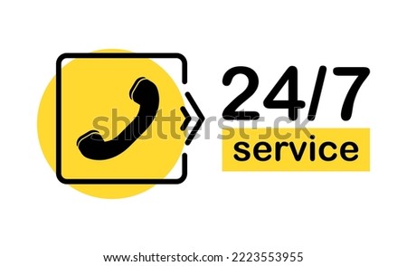 24 7 service icon. 24-7 support. 24 7 call center. Call twenty four hour. Vector illustration.