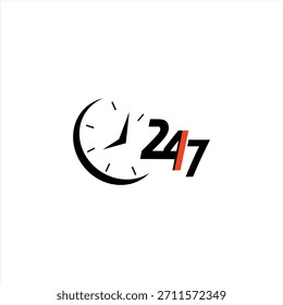 Ícone de serviço 24 e 7 com relógio - Design de logotipo de suporte minimalista e horário de trabalho
