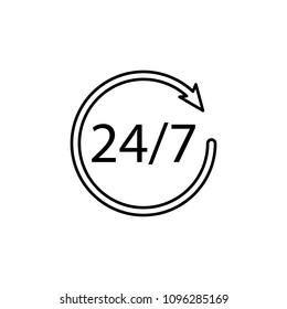 24 7 service icon. Element of mobile banking for smart concept and web apps. Thin line 24 7 service icon can be used for web and mobile on white background