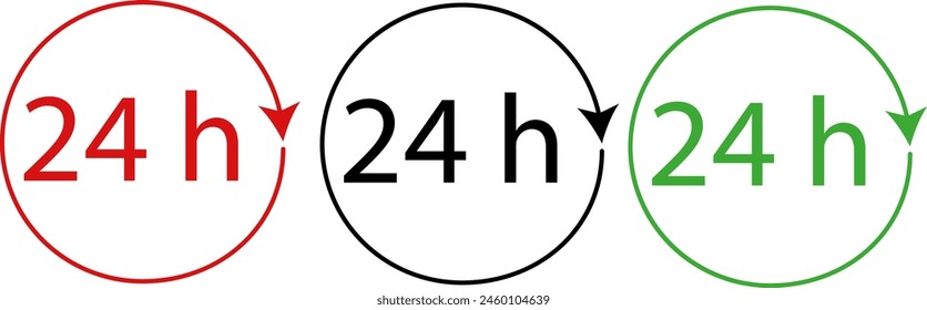 24 7 Service open 24 h hours a day and 7 days a week icon. Shop support logo symbol sign button. Vector illustrator image. Isolated on white background.
