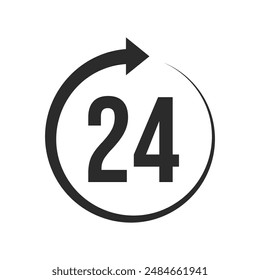 24 7 Service Support open, 24 hours a day, 7 days a week icon set. Tech supporting symbol. Timetable, time, hours signs. Delivery, shopping symbol. Vector illustration