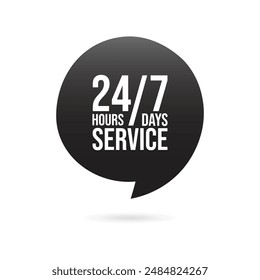 24 7 Service Support open, 24 hours a day, 7 days a week icon. Tech supporting symbol. Timetable, time, hours signs. Delivery, shopping symbol. Vector illustration icon, label, sticker, symbol, sign