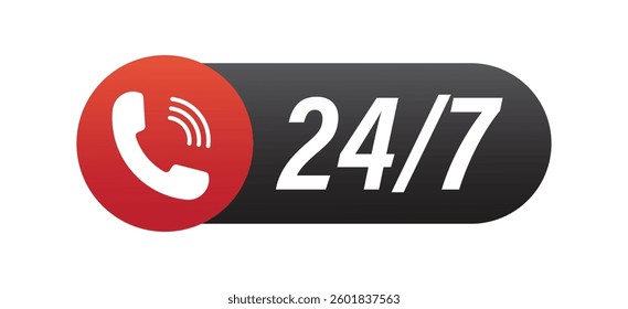 24 7 Service Support open, 24 hours a day, 7 days a week icon set. Tech supporting symbol. Timetable, time, hours signs. Delivery, shopping symbol. Vector illustration