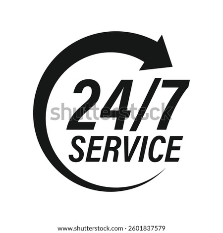 24 7 Service Support open, 24 hours a day, 7 days a week icon set. Tech supporting symbol. Timetable, time, hours signs. Delivery, shopping symbol. Vector illustration