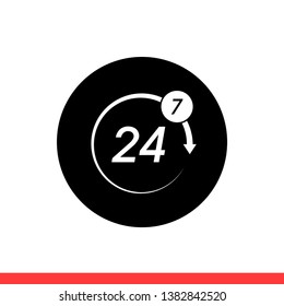 24 7 service vector icon, day symbol. Simple, flat design for web or mobile app