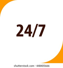 24 7 sign. Brown icon on white background