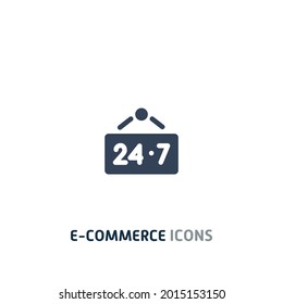 24 . 7 sign flat Icon, e commerce Icon, For Web, App, And Presentation. Eps 10